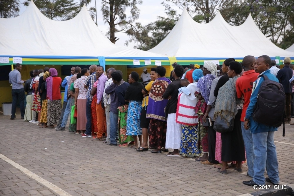 Rwandans queuing at a polling station during presidential elections in 2017. 