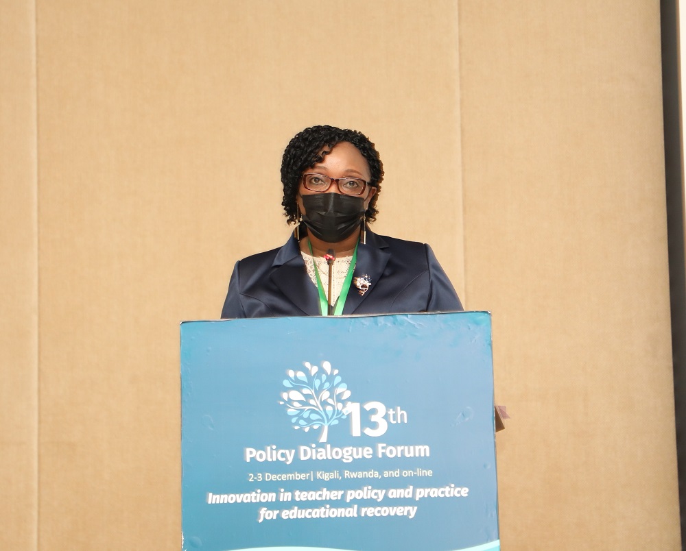 The Minister of Education, Dr. Valentine Uwamariya delivering remarks.  