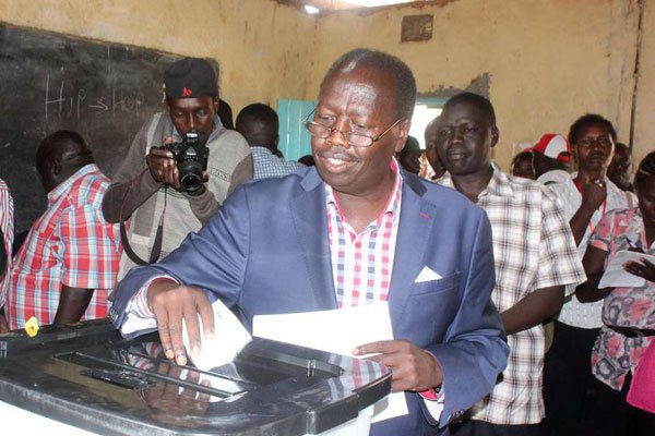 Baringo Governor Benjamin Cheboi votes at Shimoni in Eldama Ravine during Jubilee Party nominations on April 24, 2017. He lost the nomination to Mr Stanley Kiptis.