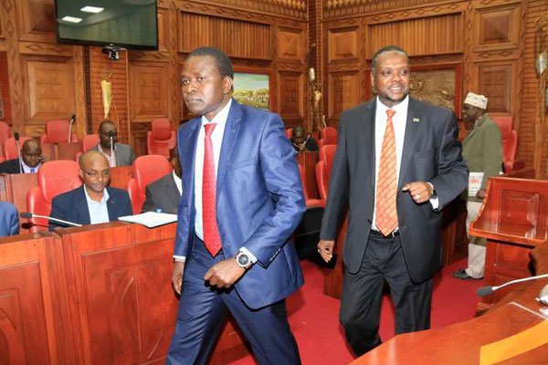 Sports Cabinet Secretary Hassan Wario (right) and his Principal Secretary Titus Ekai when they appeared before the National Assembly’s Labour and Social Welfare Committee in September last year. They both face prosecution over the mismanagement of Kenya’s Rio Olympics funds.