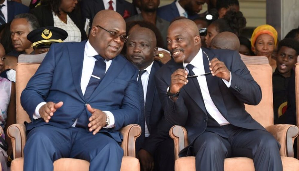DRC president, Felix Antoine Tshisekedi interacting with his predecessor Joseph Kabila. Net Photo