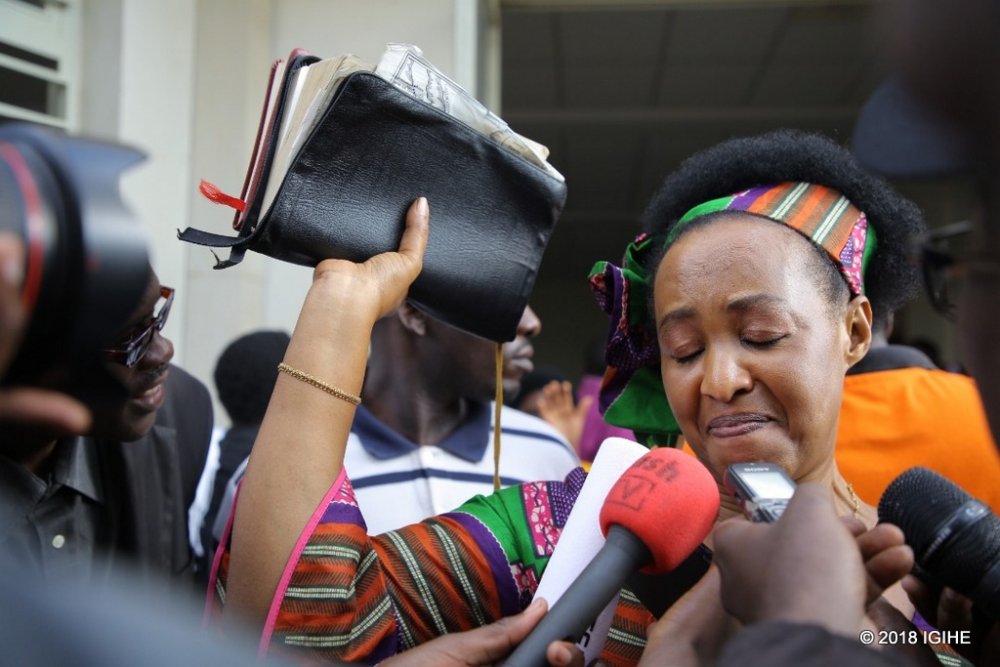 Overwhelmed by the court's verdict, Adeline Mukangemanyi was praising the lord