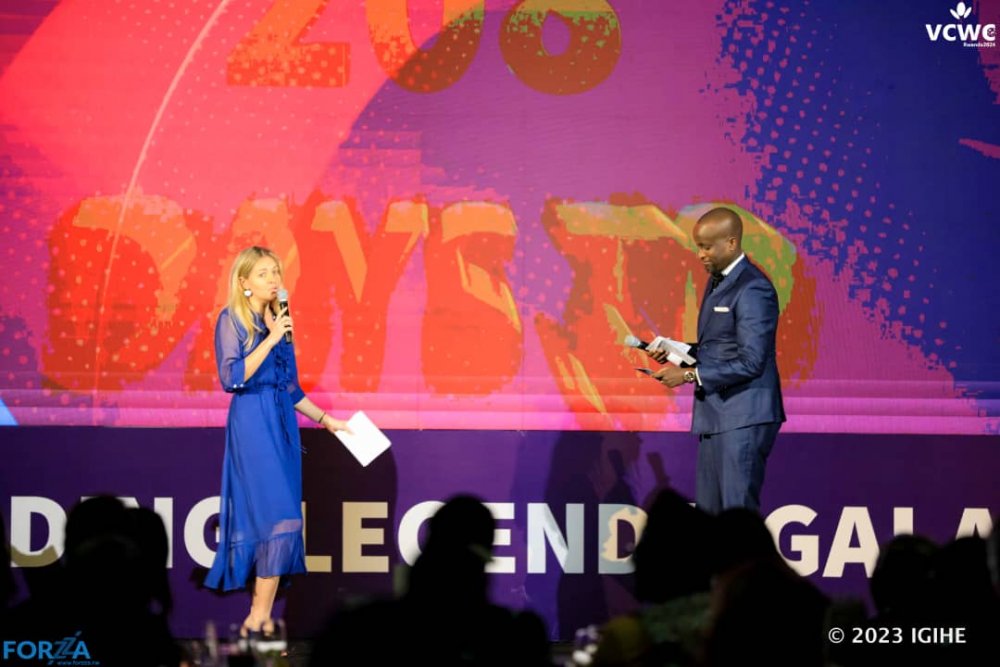 French journalist Carine Galli and VCWC Spokesperson, Isheja Régis were MCs at the Legends Gala Dinner at Kigali Convention Centre.