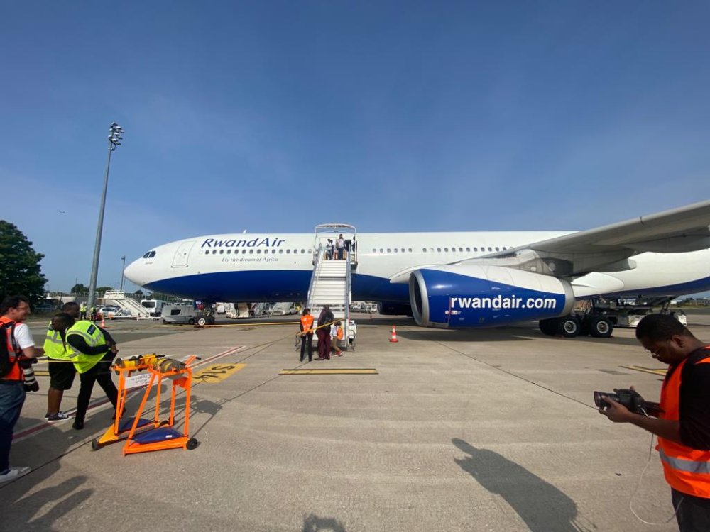 The arrival of the plane in Paris was welcomed with excitement.
