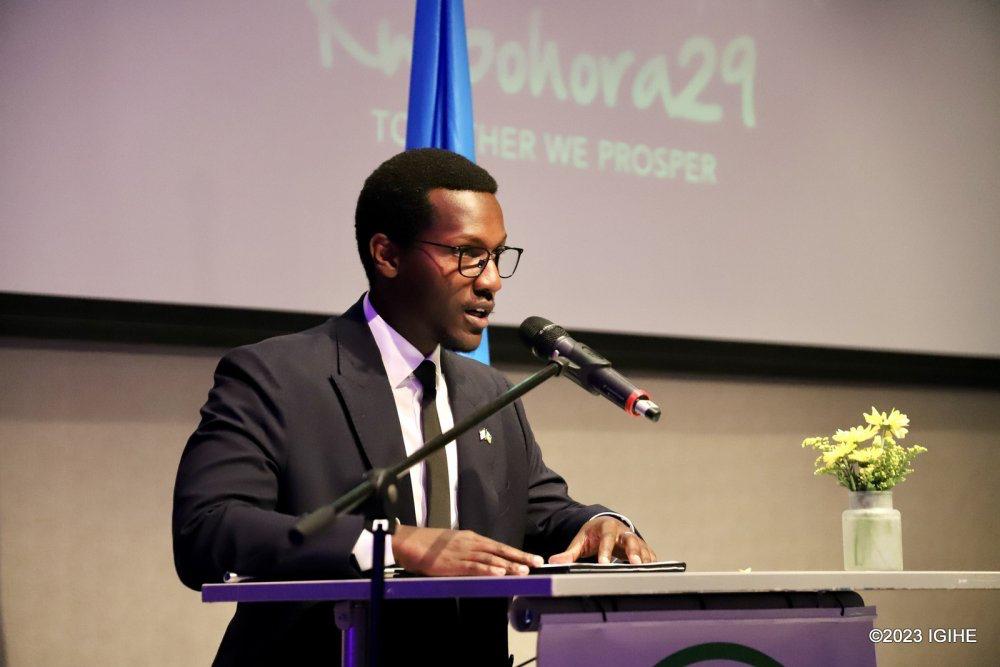 Jean Hugues Mukama, First Secretary at Rwanda's Embassy in the Netherlands served as the MC at the celebration of 29th Liberation Anniversary. 