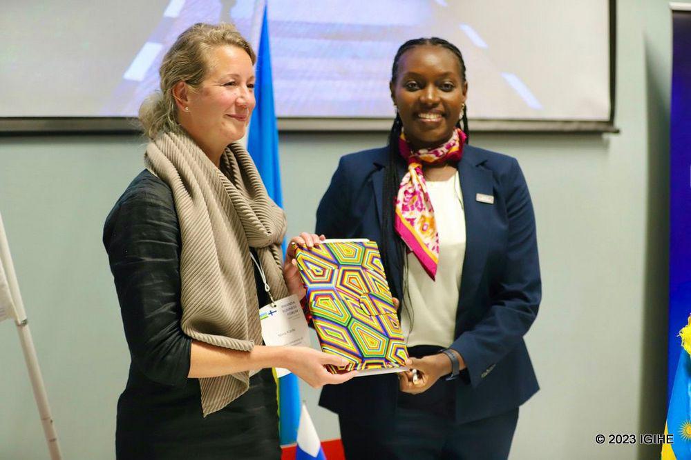 State Minister in the Ministry of Education, Claudette Irere after signing the agreements. 