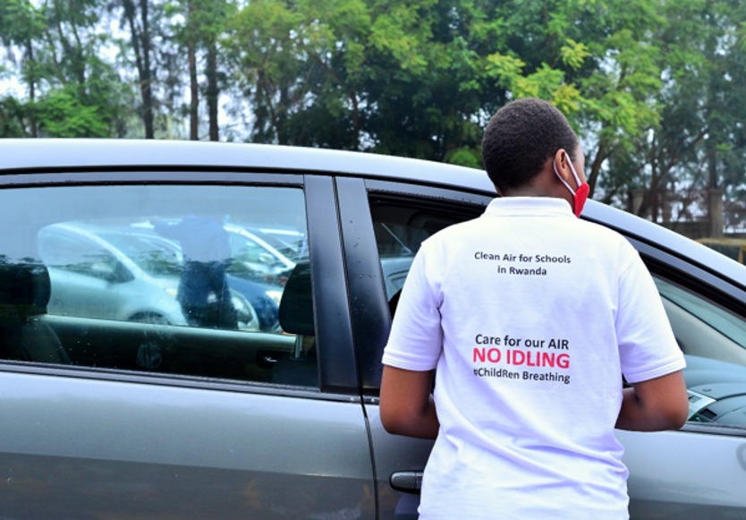  Dr. Kalisa has initiated a collaborative campaign with students from Kigali schools to encourage parents to switch off their cars while parked at school.