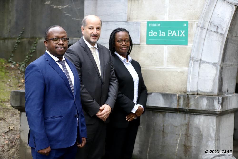 Officials at the launch of memorial space in Switzerland. 