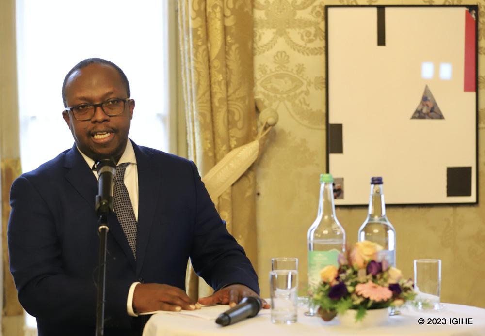 The President of Ibuka-Suisse, Muangira César speaking at the event.
