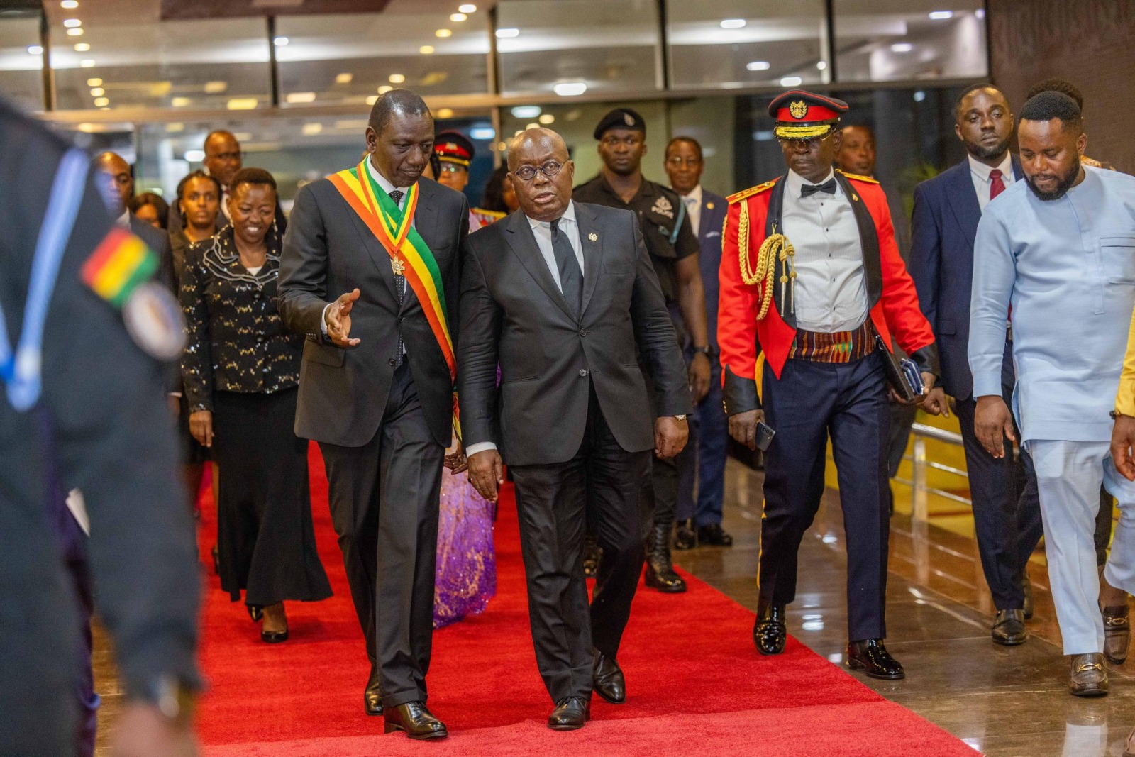 Kenyan President William Ruto (left) and his Ghanaian counterpart Nana Akufo-Addo during the former's recent visit to Accra