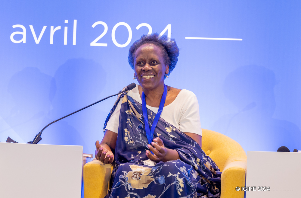 AVEGA founder and author Esther Mujawayo speaking during @Kwibuka30 International Conference