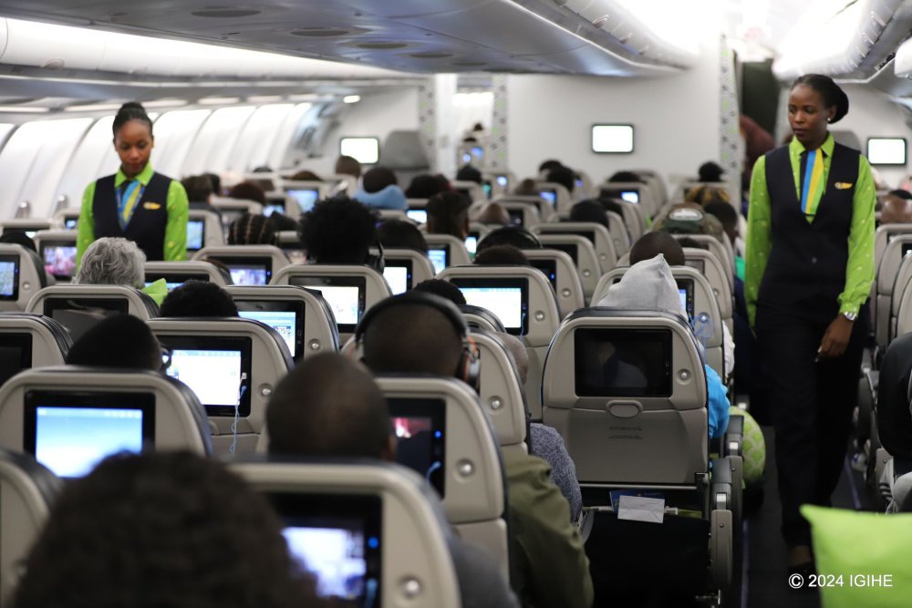 Before each RwandAir flight, the staff ensures the safety of all passengers.
