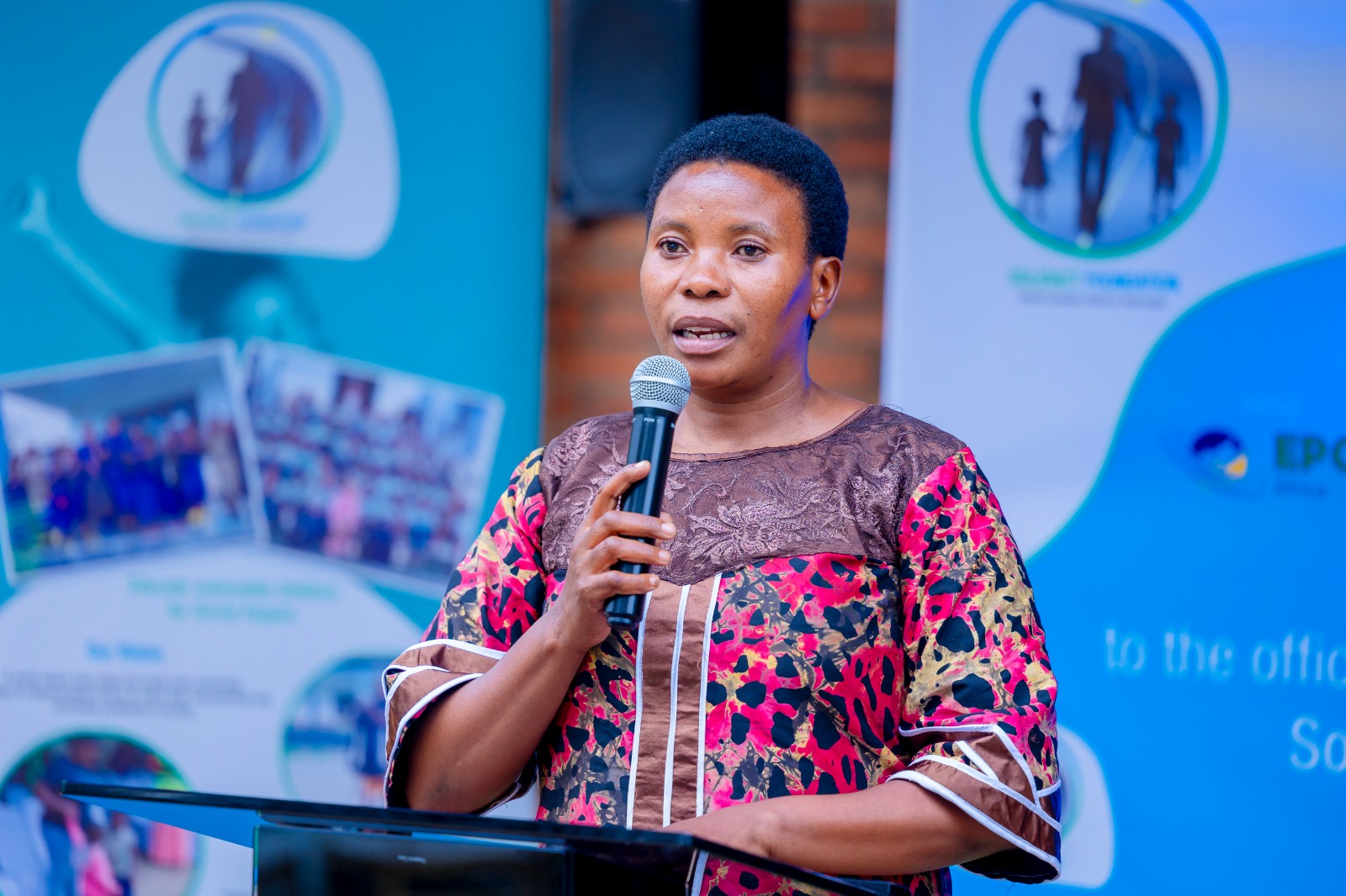 Monique Nyiransengiyumva, the Executive Secretary of Nyundo Sector, makes her remarks during the launch of the foundation.