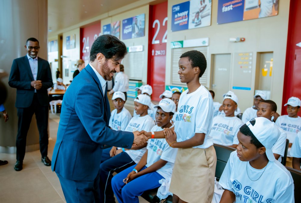 FIA President Mohammed Ben Sulayem engaged with young girls at the BK Arena.