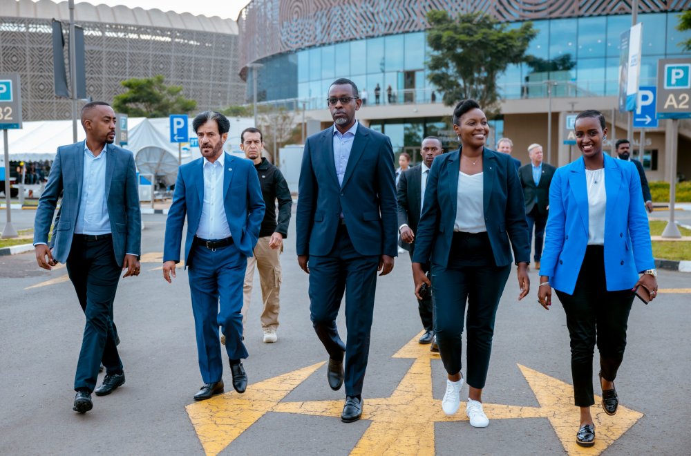 The President of the International Automobile Federation (FIA), Mohammed Ben Sulayem was accompanied by Rwandan officials as he arrived at BK Arena.