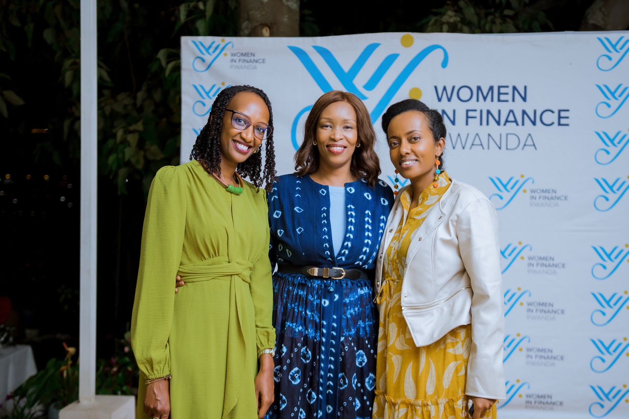 From left to right: Women in Finance Rwanda Foundation Vice Chair Belinda Bwiza, Founding Chair Lina Higiro, and Gates Consulting Group CEO Salma Nkusi pose for a photo during WIFR's end-of-year dinner in Kigali on Saturday, December 7, 2024.