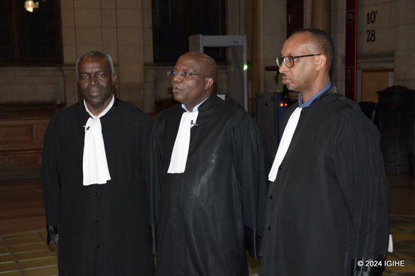 Lawyer Sylvain Tapi (first from left), a lawyer based in Brussels and Abidjan, also welcomed the court's verdict.