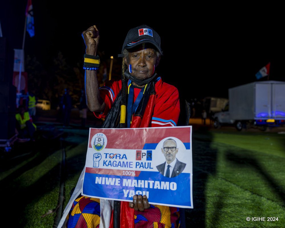 Mukanemeye participating in a campaign event for President Kagame during the 2024 presidential elections as the FPR Inkotanyi party candidate.