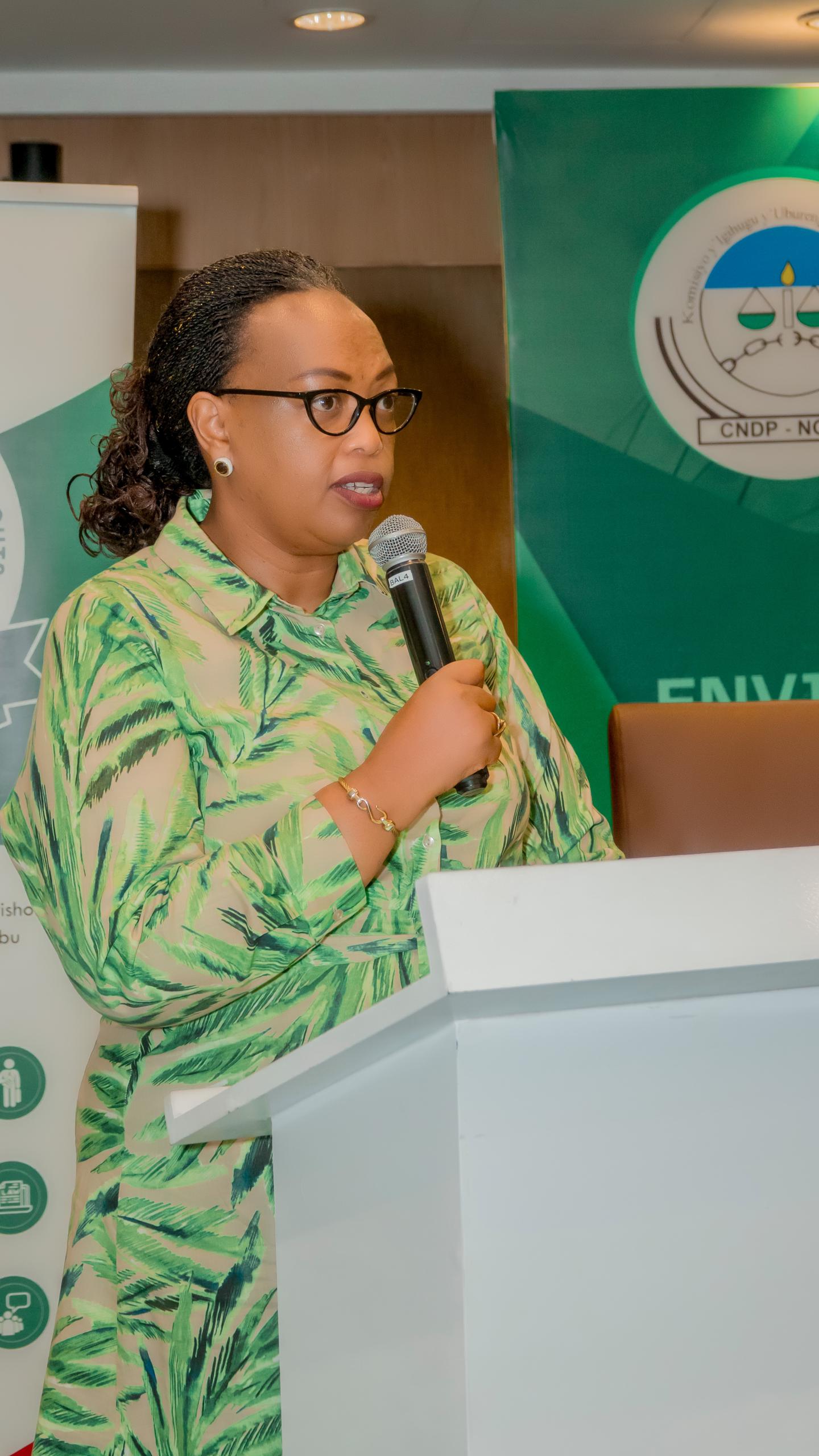 Providence Umurungi, Chairperson of the National Commission for Human Rights, delivering the keynote speech.