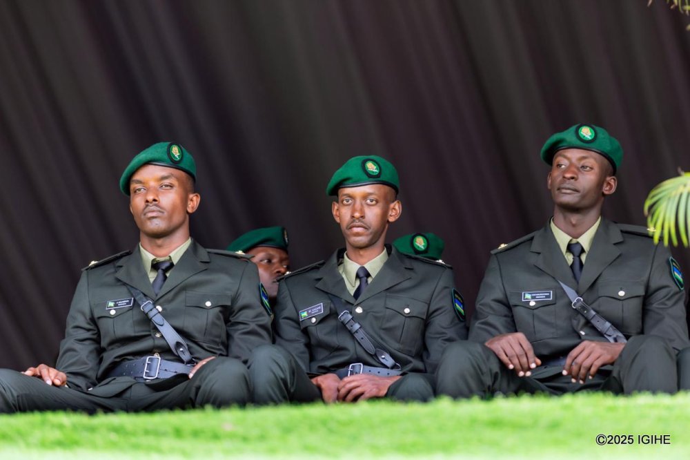 Second Lieutenant Brian Kagame (center), the youngest son of President Paul Kagame and First Lady Jeannette Kagame, joined the Rwanda Defence Forces (RDF) in October.