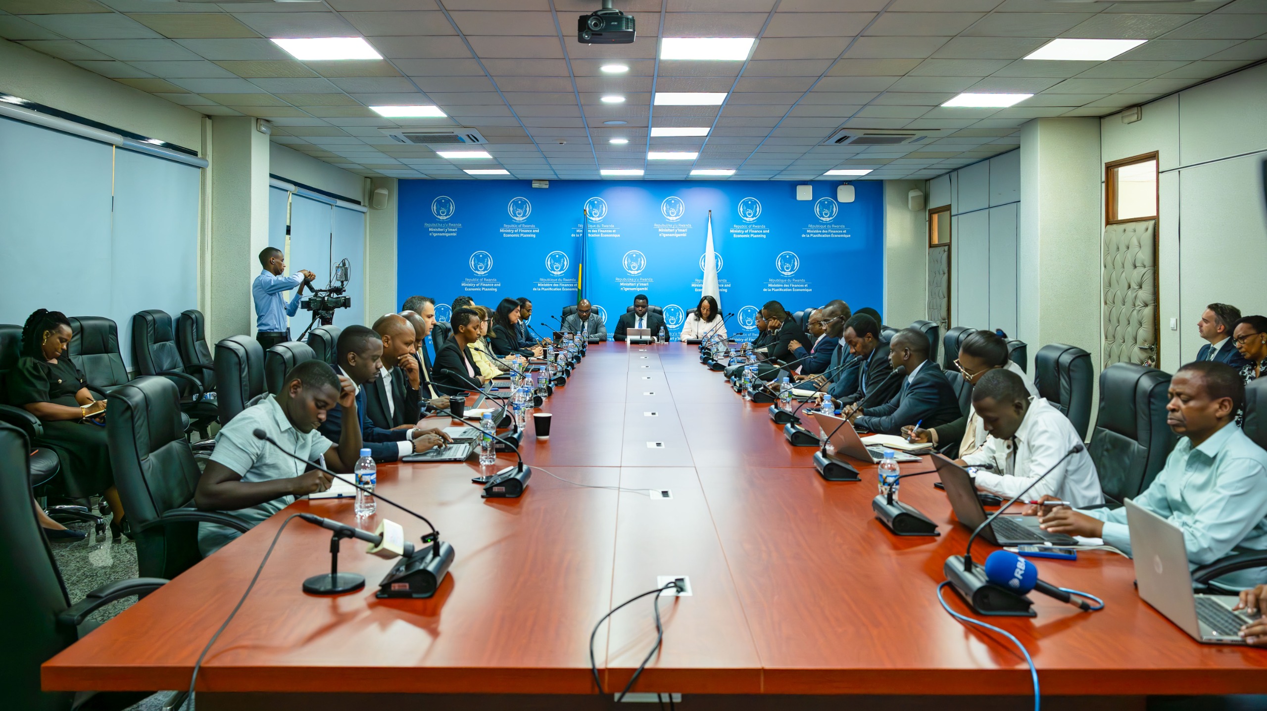 Albert Touna Mama, IMF Mission Chief, addressed the media at the Ministry of Finance and Economic Planning offices.