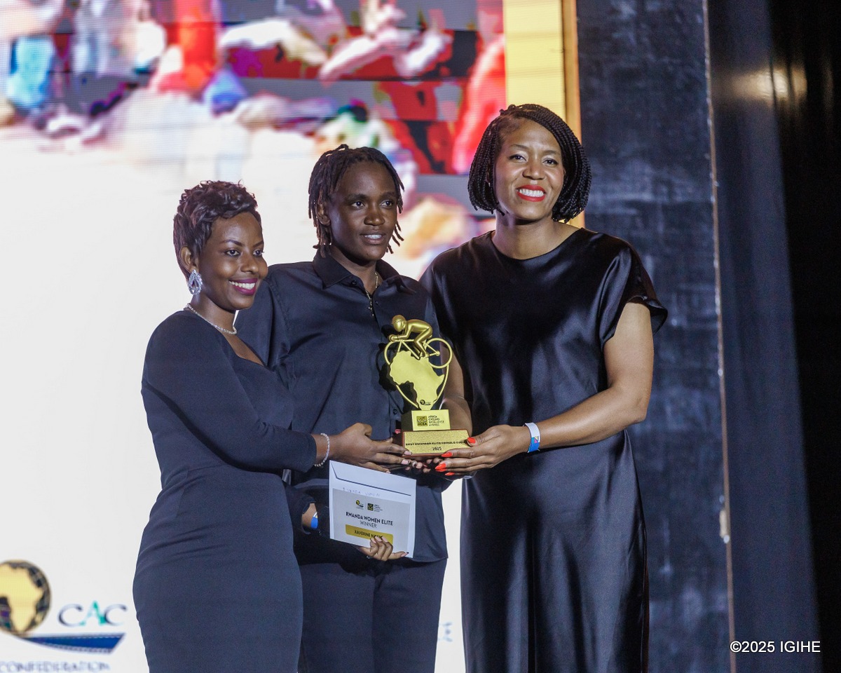 Xaveline Nirere receives the best female rider award in Rwanda.