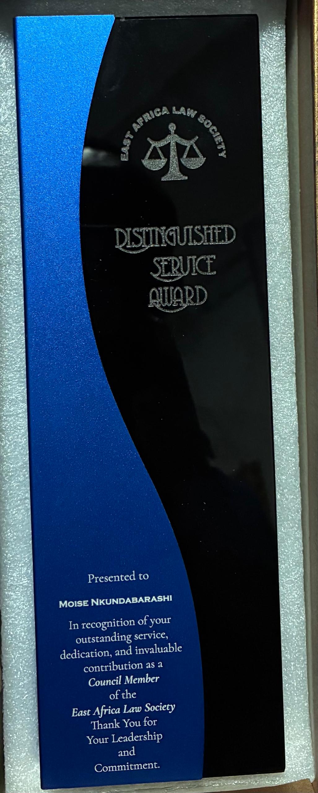 RBA President Moïse Nkundabarashi was honoured for his outstanding service and dedication as a Council Member of the East Africa Law Society.