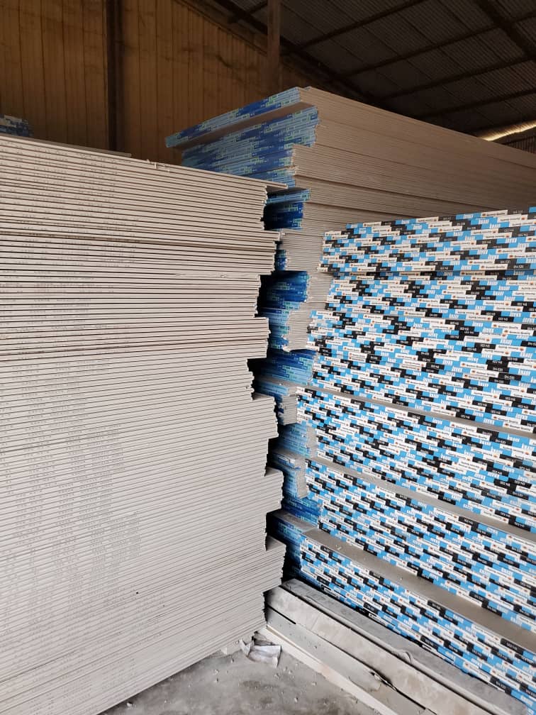 A range of gypsum products ready for distribution.