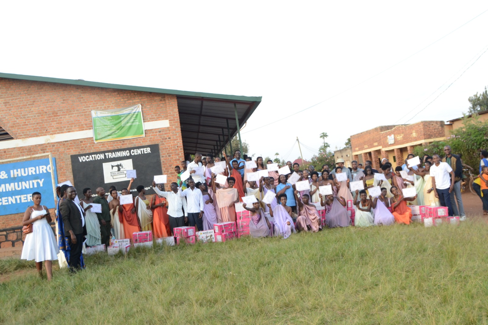 A group photo of vocational training graduates supported by the Rotary Club of Kigali Cosmopolitan in partnership with REAP and Rwamagana District.