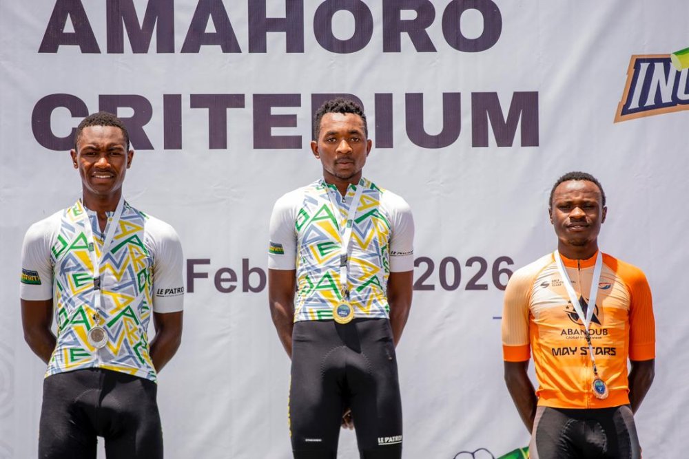 Top under-23 riders: Shadrack Ufitimana (center), Kevin Nshutiraguma (left) and Aime Ruhumuriza (right).