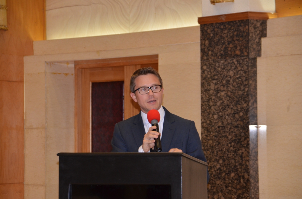 The British Ambassador to Rwanda, William Gelling speaks at the opening of the course