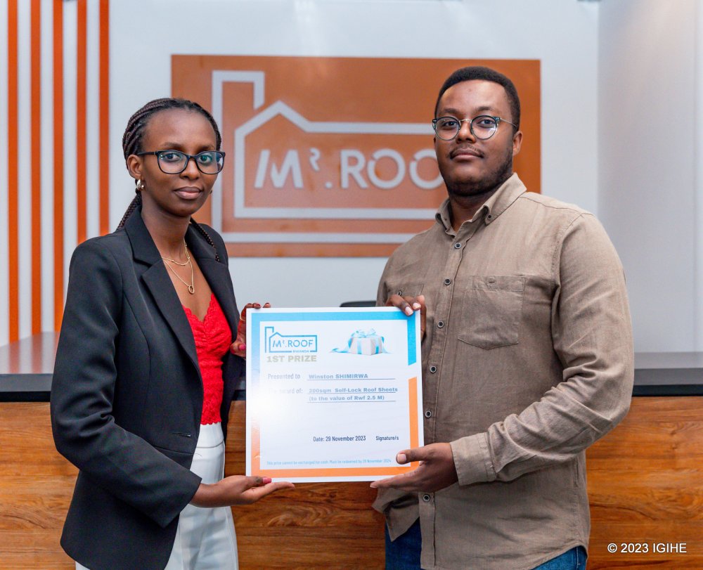 Wiston Shimirwa, was presented with a prize of 200 square meters of roofing sheets valued at Rwf2.5 million.