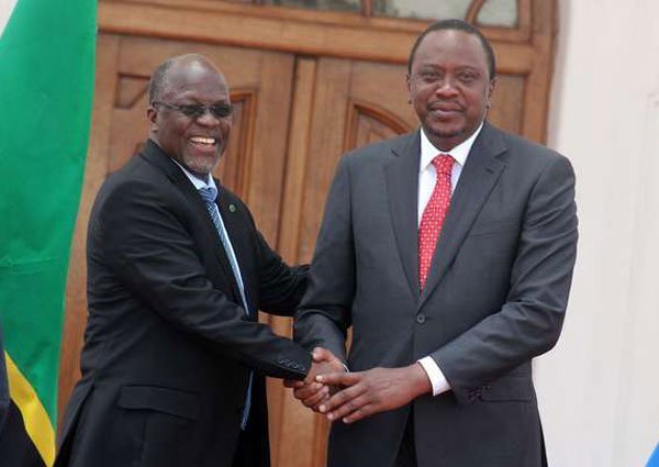 Kenya President Uhuru Kenyatta (right) receives his Tanzania counterpart John Magufuli at State house, Nairobi, on October 31, 2016. Tanzania enjoys more than 30 per cent of women’s representation in parliament.