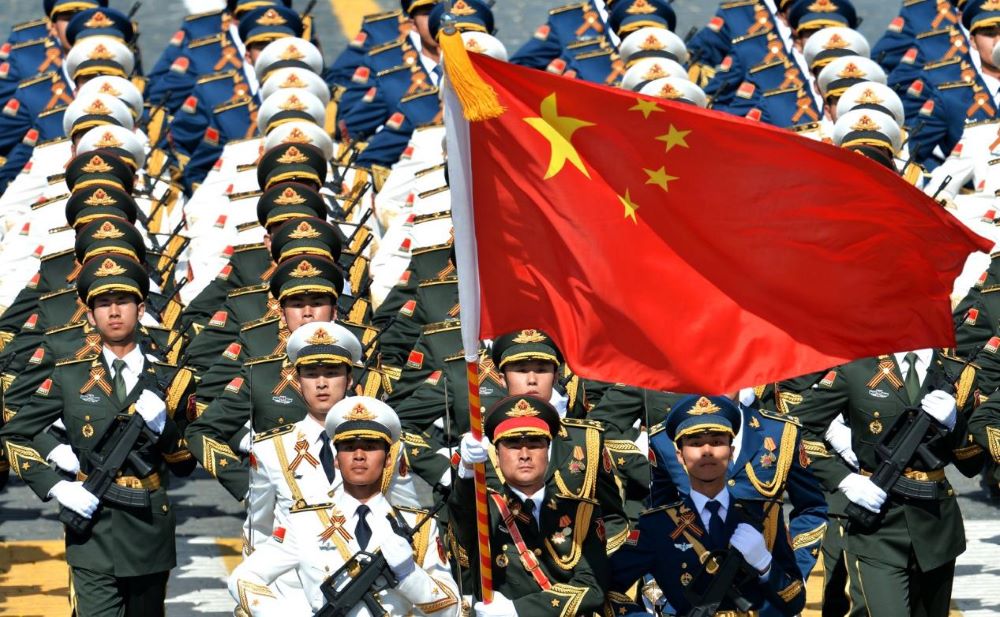 The People’s Liberation Army Honor Guard is in a military parade in Beijing, China.