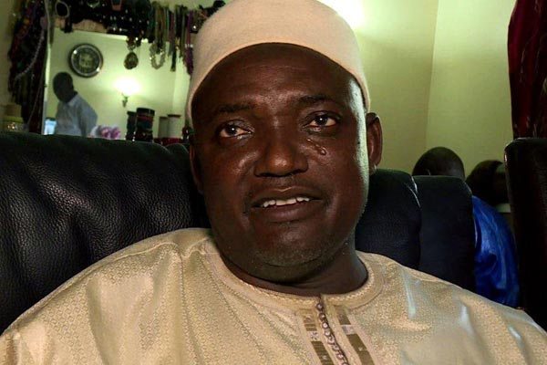 Gambia's President-elect Adama Barrow looking on following his victory in the polls in Kololi on December 2, 2016.