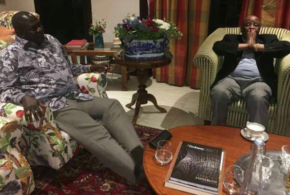 Mr Machar (L) and Mr Mogae during the meeting.