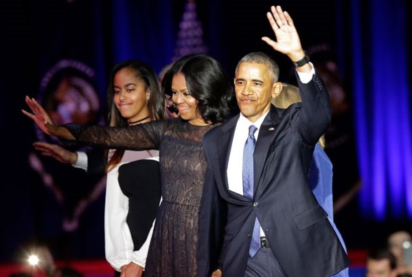 The Obamas wave to Americans at a recent farewell event.