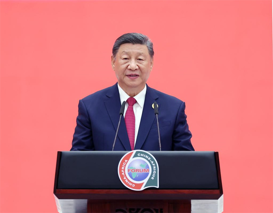 Chinese President Xi Jinping addresses a welcome banquet for international guests attending the 2024 Summit of the Forum on China-Africa Cooperation (FOCAC) at the Great Hall of the People in Beijing, capital of China, Sept. 4, 2024. Xi and his wife Peng Liyuan hosted the banquet here on Wednesday.