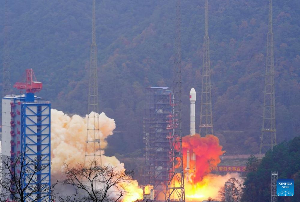 A Long March-3B carrier rocket and the Yuanzheng-1 (Expedition-1) upper stage attached to the carrier rocket, carrying two new satellites for the BeiDou-3 Navigation Satellite System (BDS-3), blast off from the Xichang Satellite Launch Center in southwest China's Sichuan Province, Dec. 26, 2023. The two satellites, the 57th and 58th satellites of the BeiDou system, were launched at 11:26 a.m. (Beijing Time). (Photo by Qiu Lijun/Xinhua)