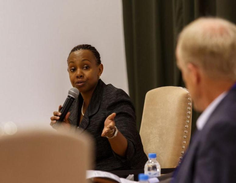 Ambassador Yamina Karitanyi, the head of Tourism and Conservation at RDB responds to a question from the audience.
