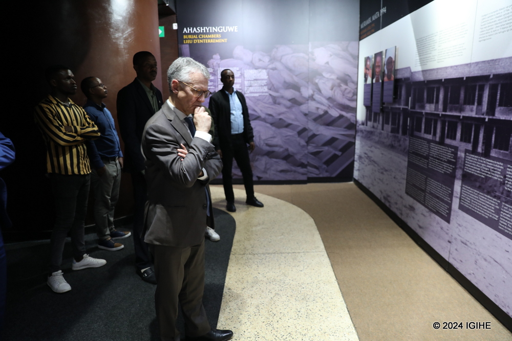 Prosecutor Ricard moved by history of Genocide against the Tutsi as he visited Murambi Memorial.