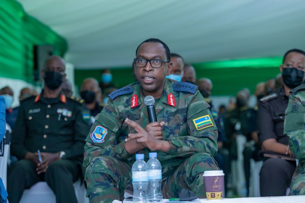 Lt Gen Jean Jacques Mupenzi, Rwanda Air Force Chief of Staff sharing ideas at the General Assembly.